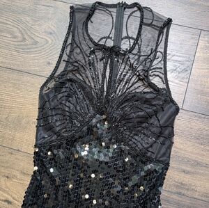 RARE NITELINE Della Roufogali Black Beaded Sequin Maxi/Midi Dress Vintage Size 4